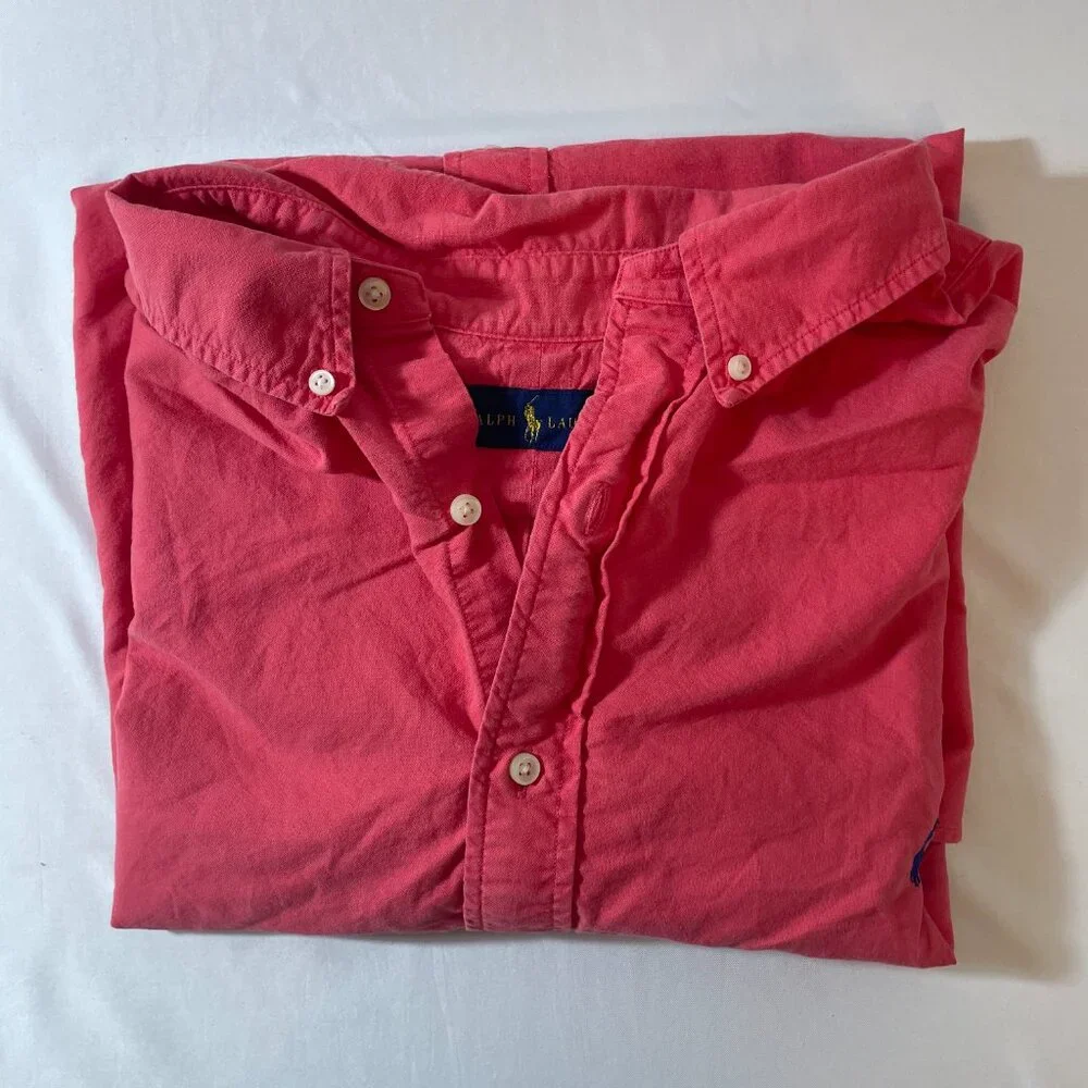 Ralph Lauren Men's Coral Shirt 3XL - Short Sleeve Big & Tall Oxford 100% Cotton